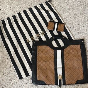 L.A.M.B. Black and Tan Tote with Pouch and duster